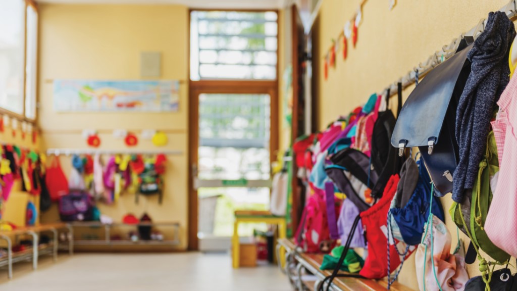 an elementary school classroom empty of people