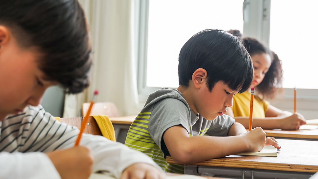 three students take a test