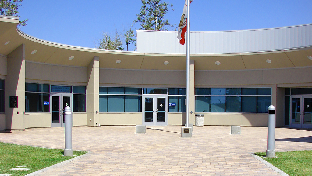 The front doors and entryway of a school building 