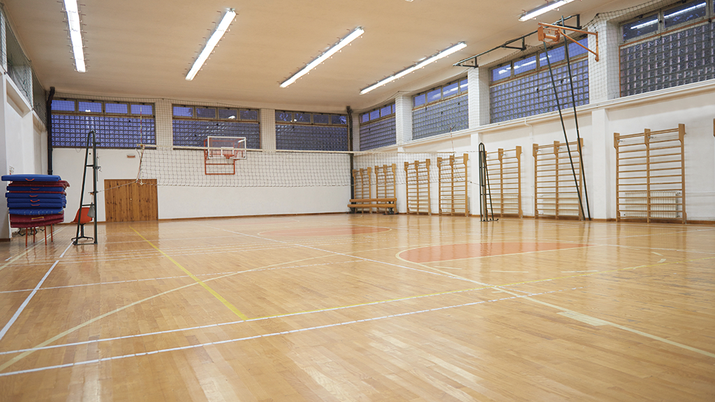 An empty school gymnasium