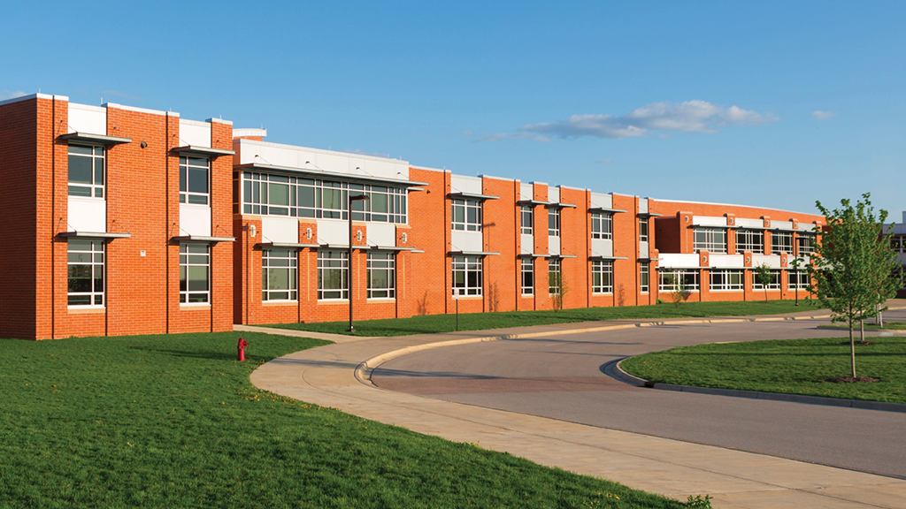 A new brick school building.