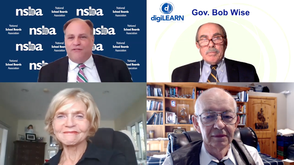 an image of NSBA Chief Advocacy Officer Chip Slaven, former WV Governor Bob Wise, former NC Governor Bev Perdue, and former WY Governor Jim Geringer 